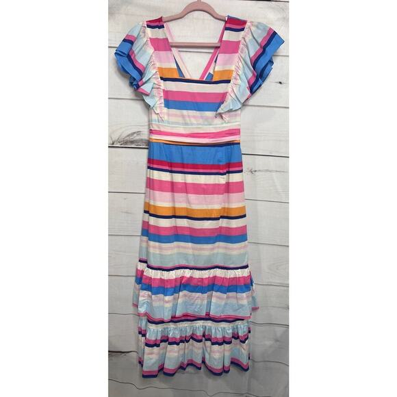 Tracy Reese Dresses & Skirts - Plenty By Tracy Reese Maxi Dress Multi Color Stripes Ruffles Tie Back Size LG